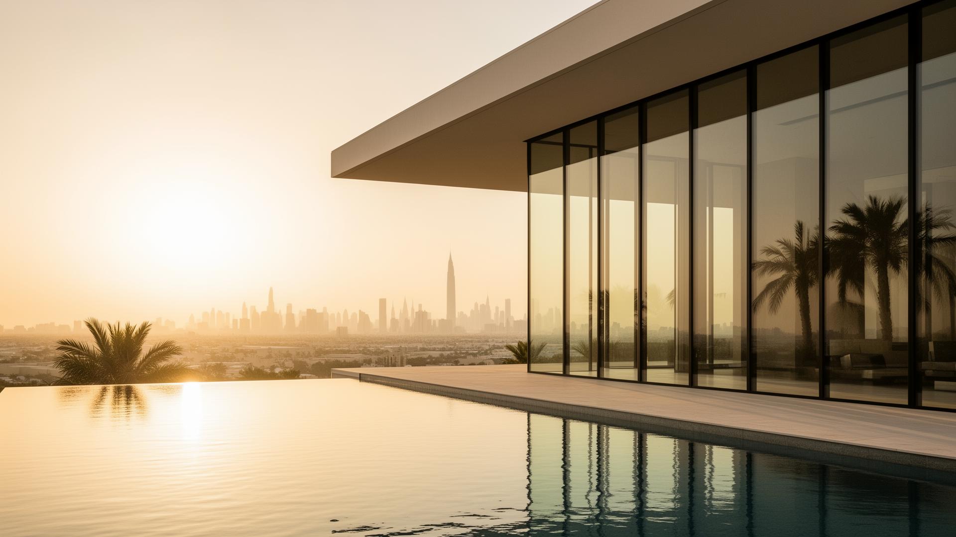 Modern Dubai office interior with frameless glass partition rooms