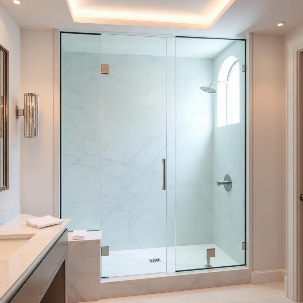 Frameless tempered glass shower enclosure